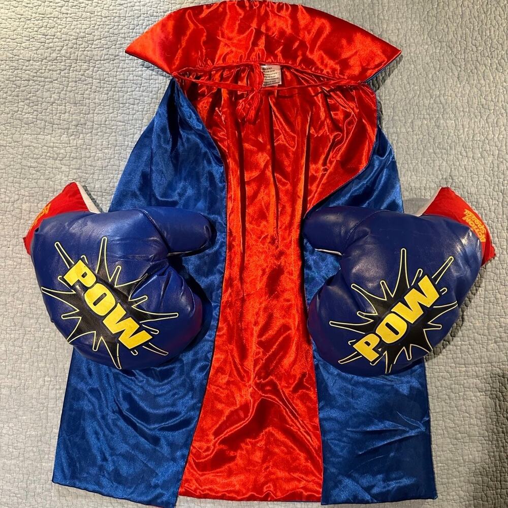 Boys One Size Fits All Boxing Cape and POW Boxing Gloves